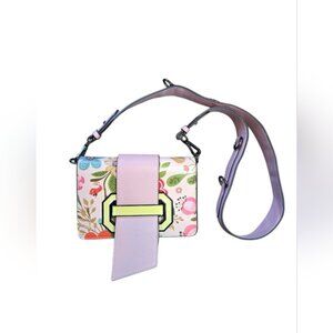 Carnete Floral Peddal Pink Bird Vegan Leather Small Crossbody Bag Soft Girl